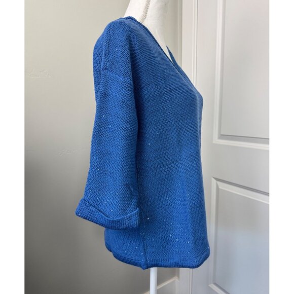 DKNY Jeans Womens Sequin V-Neck Sweater XL Blue Light Soft Comfortable - Picture 5 of 11